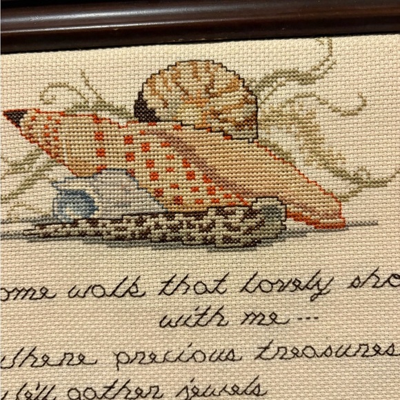 Framed Seashell Embroidery Art hand stitched - Picture 2 of 10